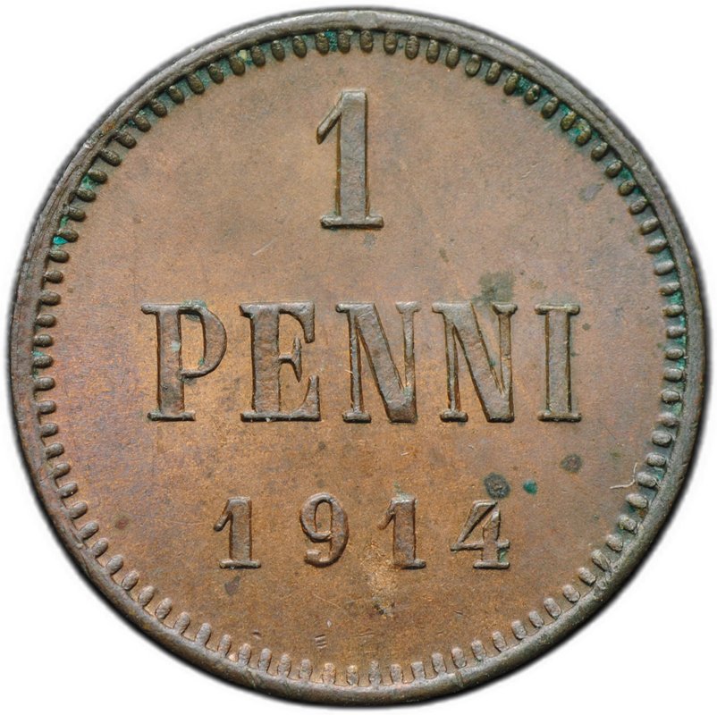 Монета 1 пенни 1914 Русская Финляндия