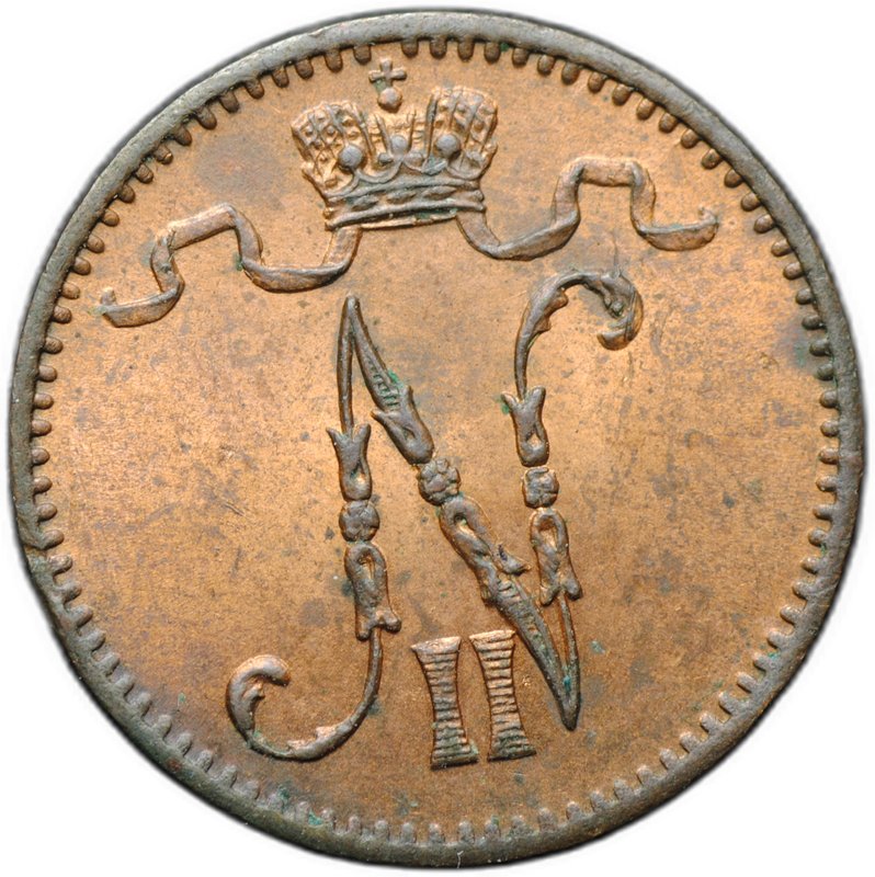 Монета 1 пенни 1914 Русская Финляндия