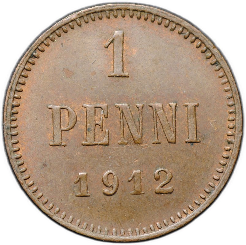 Монета 1 пенни 1912 Русская Финляндия