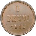 Монета 1 пенни 1912 Русская Финляндия