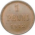 Монета 1 пенни 1912 Русская Финляндия