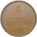 Монета 5 пенни 1907 Русская Финляндия