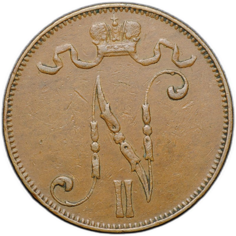Монета 5 пенни 1907 Русская Финляндия