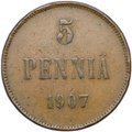 Монета 5 пенни 1907 Русская Финляндия