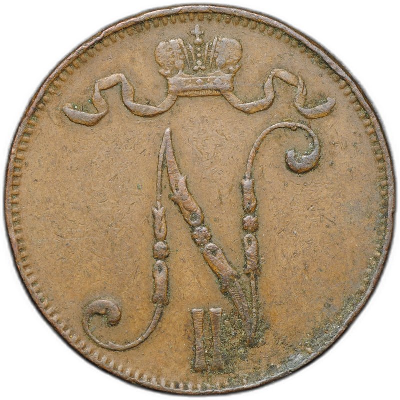Монета 5 пенни 1907 Русская Финляндия