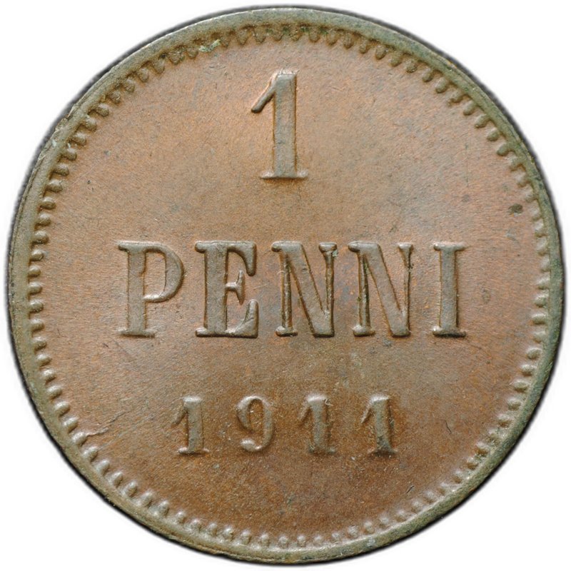 Монета 1 пенни 1911 Русская Финляндия
