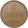 Монета 5 пенни 1908 Русская Финляндия