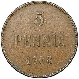 фото для Монета 5 пенни 1908 Русская Финляндия Аверс