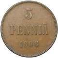 Монета 5 пенни 1908 Русская Финляндия