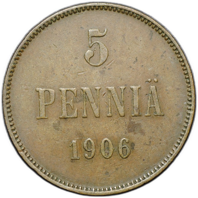 Монета 5 пенни 1906 Русская Финляндия