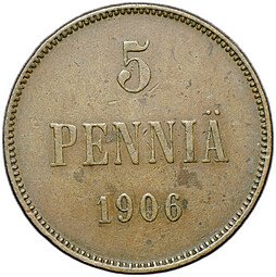 фото для Монета 5 пенни 1906 Русская Финляндия Аверс
