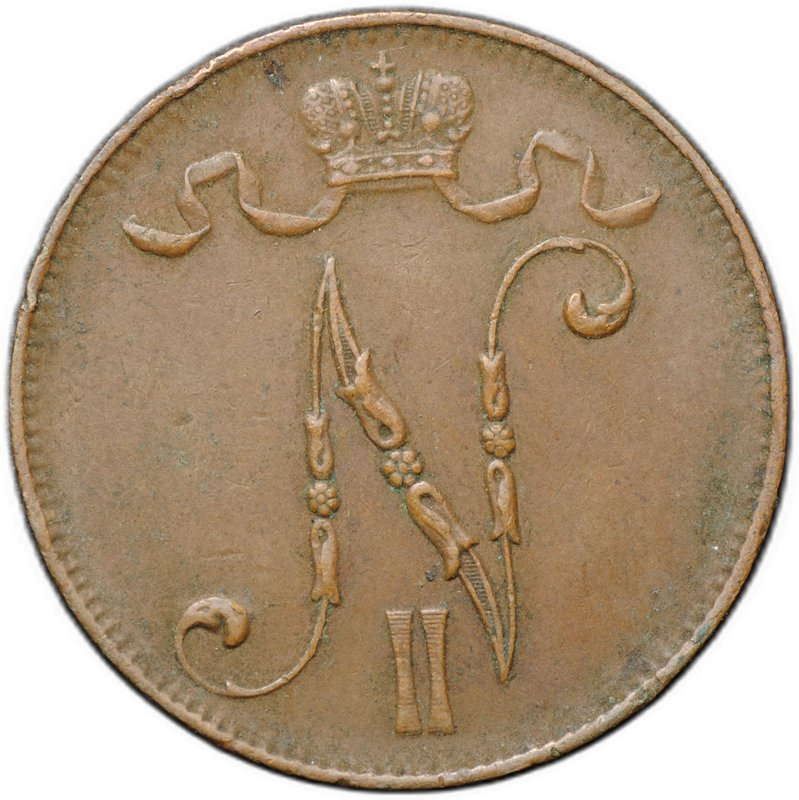 Монета 5 пенни 1912 Русская Финляндия