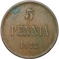 Монета 5 пенни 1912 Русская Финляндия