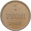 Монета 1 пенни 1908 Русская Финляндия