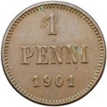 Монета 1 пенни 1901 Русская Финляндия