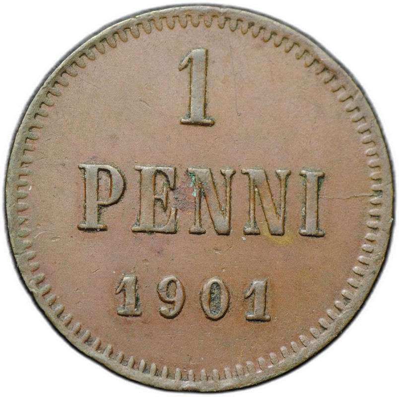 Монета 1 пенни 1901 Русская Финляндия
