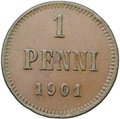 Монета 1 пенни 1901 Русская Финляндия