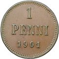 Монета 1 пенни 1901 Русская Финляндия