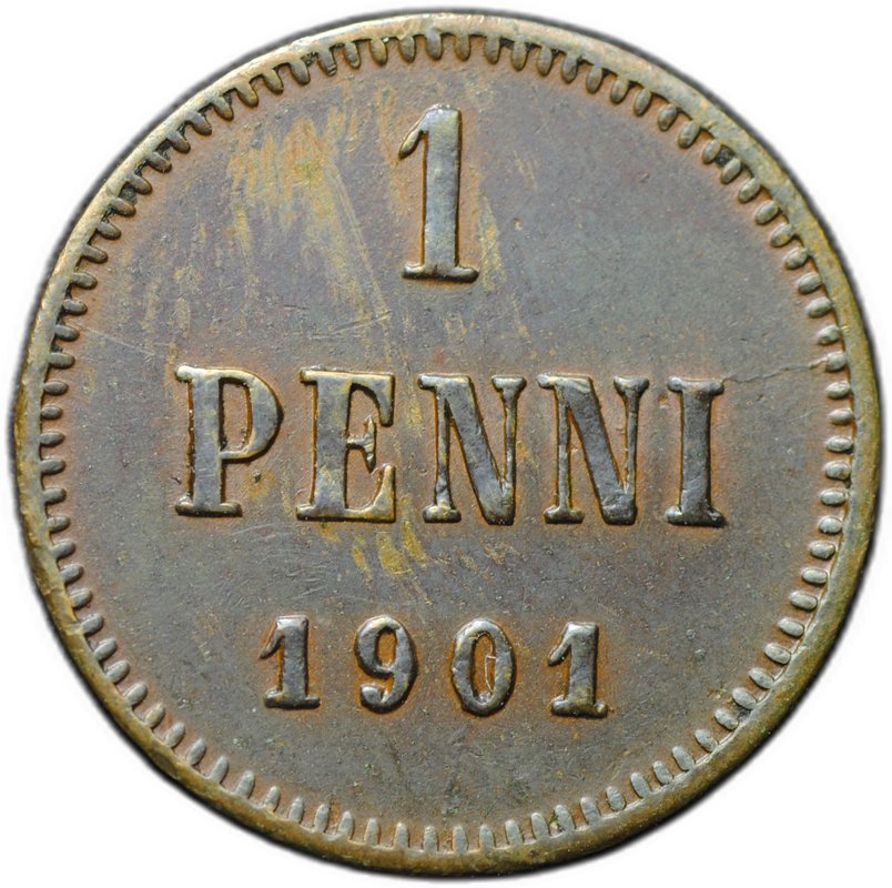 Монета 1 пенни 1901 Русская Финляндия