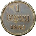 Монета 1 пенни 1901 Русская Финляндия