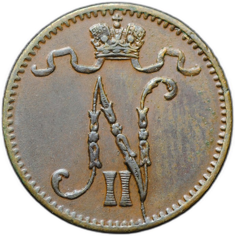 Монета 1 пенни 1901 Русская Финляндия