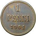 Монета 1 пенни 1901 Русская Финляндия