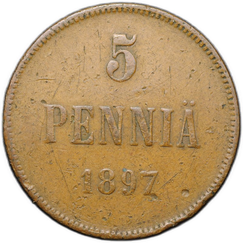 Монета 5 пенни 1897 Русская Финляндия