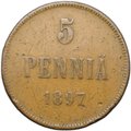 Монета 5 пенни 1897 Русская Финляндия