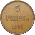 Монета 5 пенни 1908 Русская Финляндия