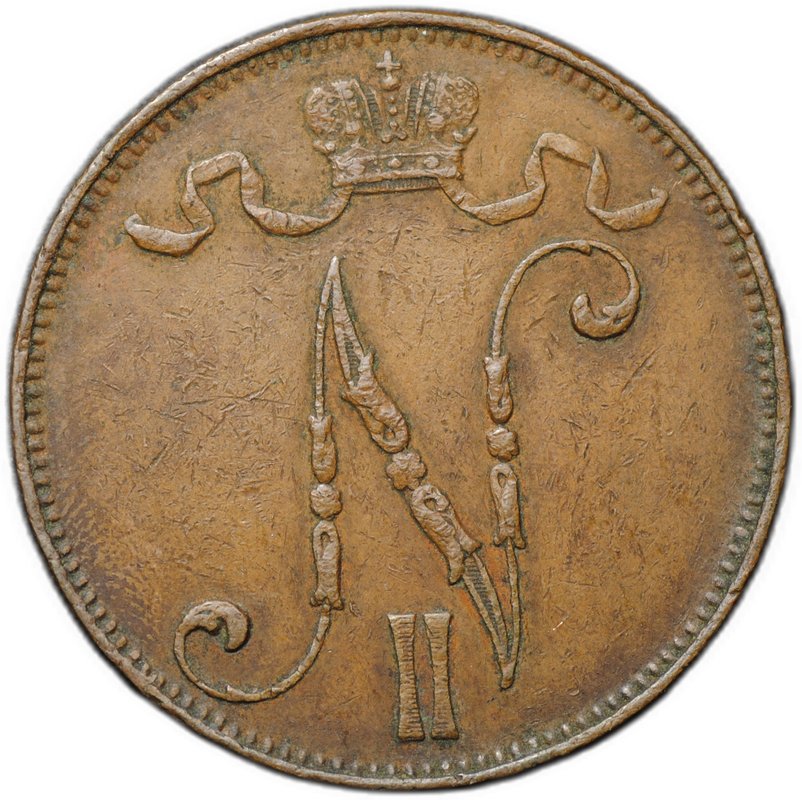 Монета 5 пенни 1908 Русская Финляндия