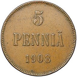 фото для Монета 5 пенни 1908 Русская Финляндия Аверс