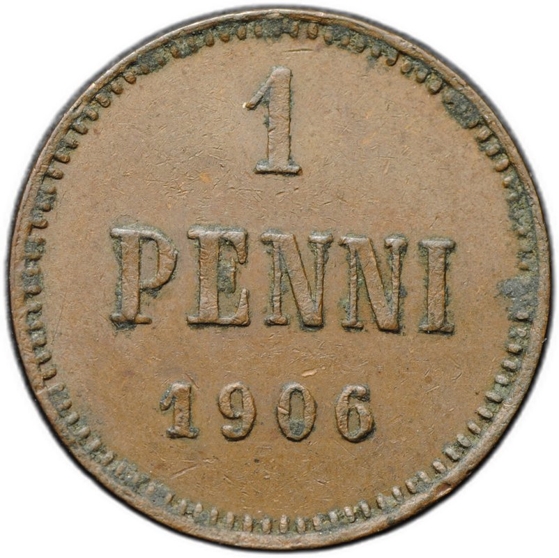 Монета 1 пенни 1906 Русская Финляндия
