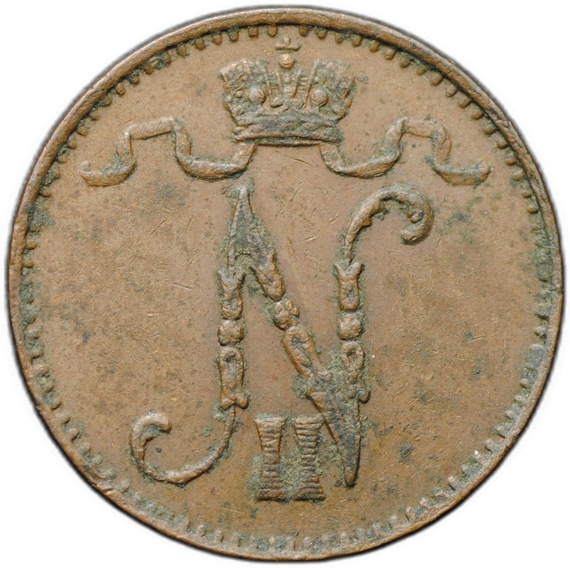Монета 1 пенни 1906 Русская Финляндия