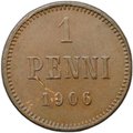 Монета 1 пенни 1906 Русская Финляндия
