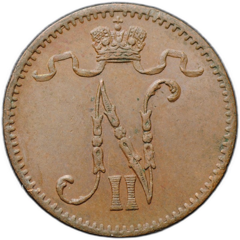 Монета 1 пенни 1906 Русская Финляндия
