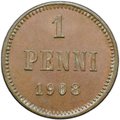 Монета 1 пенни 1908 Русская Финляндия