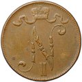 Монета 5 пенни 1917 Вензель Николая II Русская Финляндия