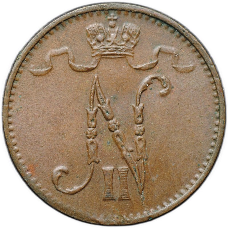 Монета 1 пенни 1909 Русская Финляндия