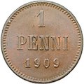 Монета 1 пенни 1909 Русская Финляндия