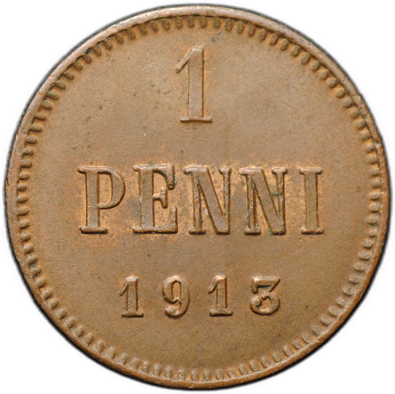 Монета 1 пенни 1913 Русская Финляндия
