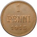 Монета 1 пенни 1913 Русская Финляндия