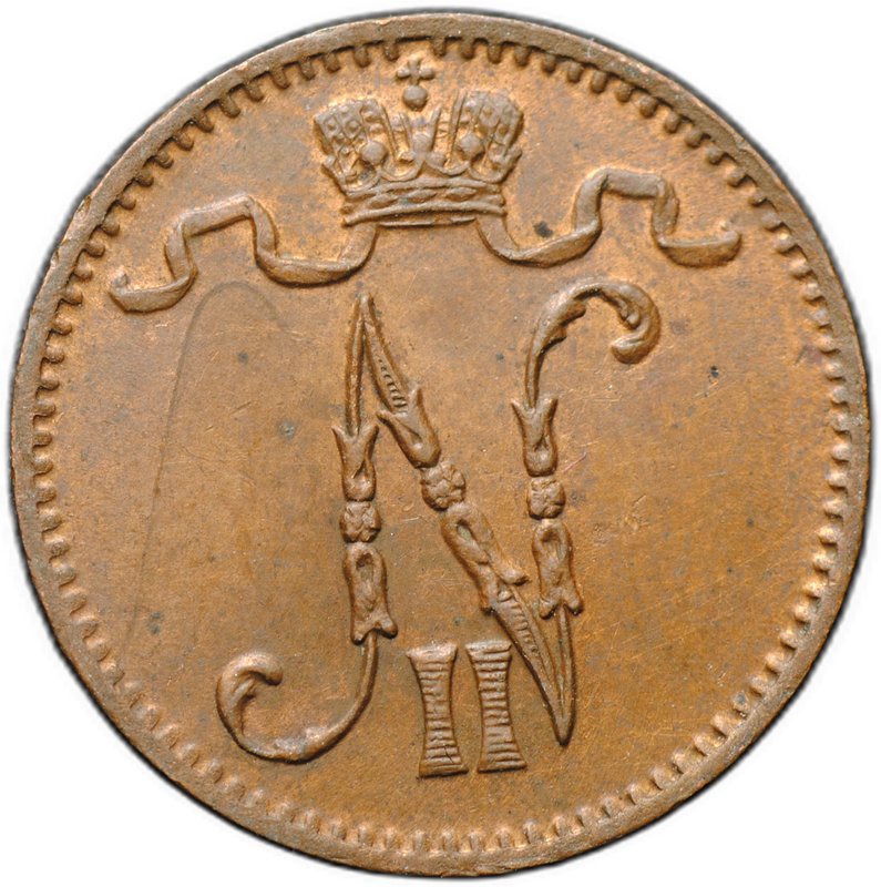 Монета 1 пенни 1913 Русская Финляндия