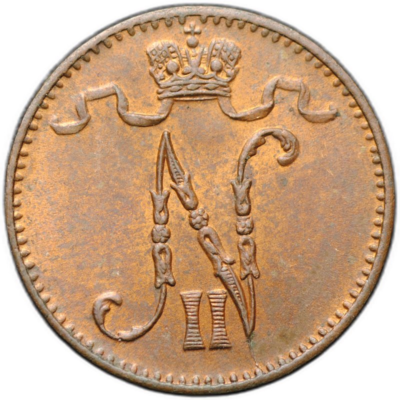 Монета 1 пенни 1912 Русская Финляндия