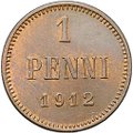 Монета 1 пенни 1912 Русская Финляндия