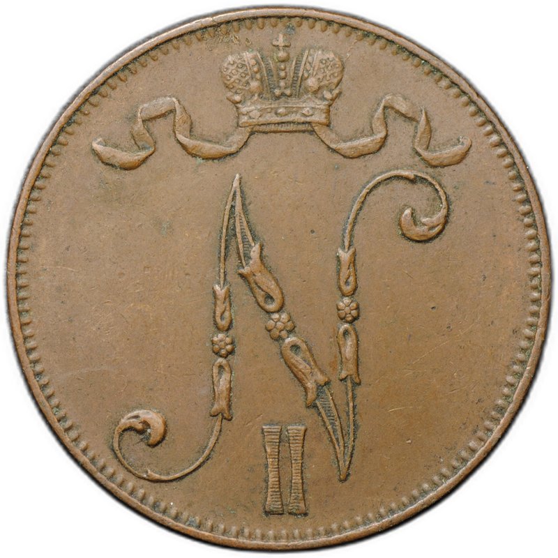 Монета 5 пенни 1913 Русская Финляндия