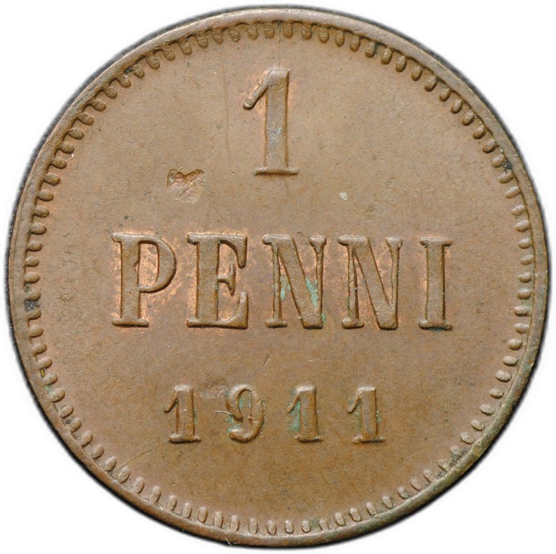 Монета 1 пенни 1911 Русская Финляндия