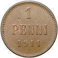 Монета 1 пенни 1911 Русская Финляндия