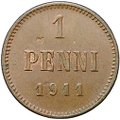 Монета 1 пенни 1911 Русская Финляндия