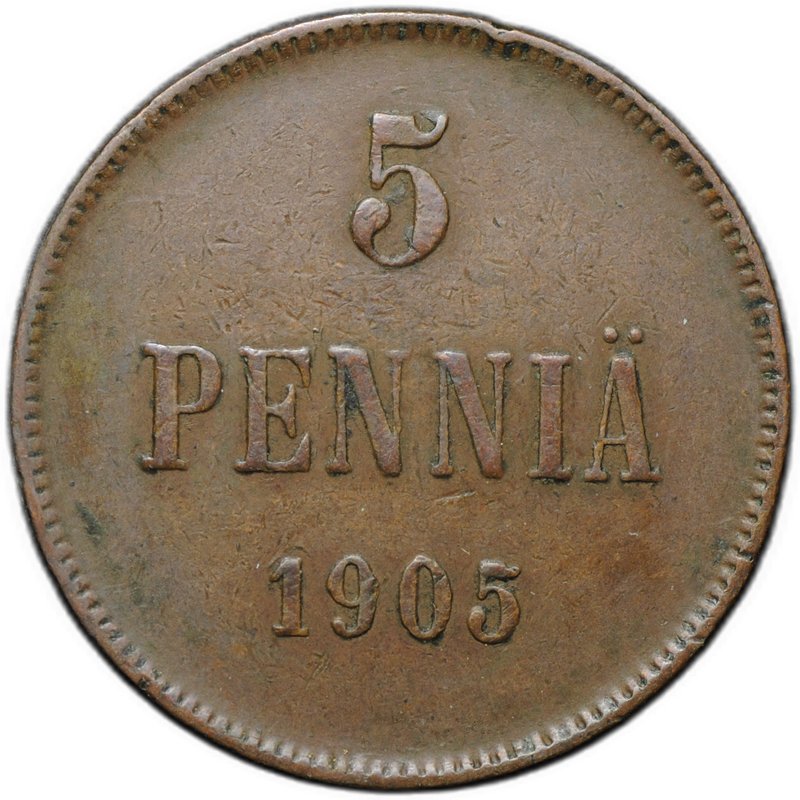 Монета 5 пенни 1905 Русская Финляндия