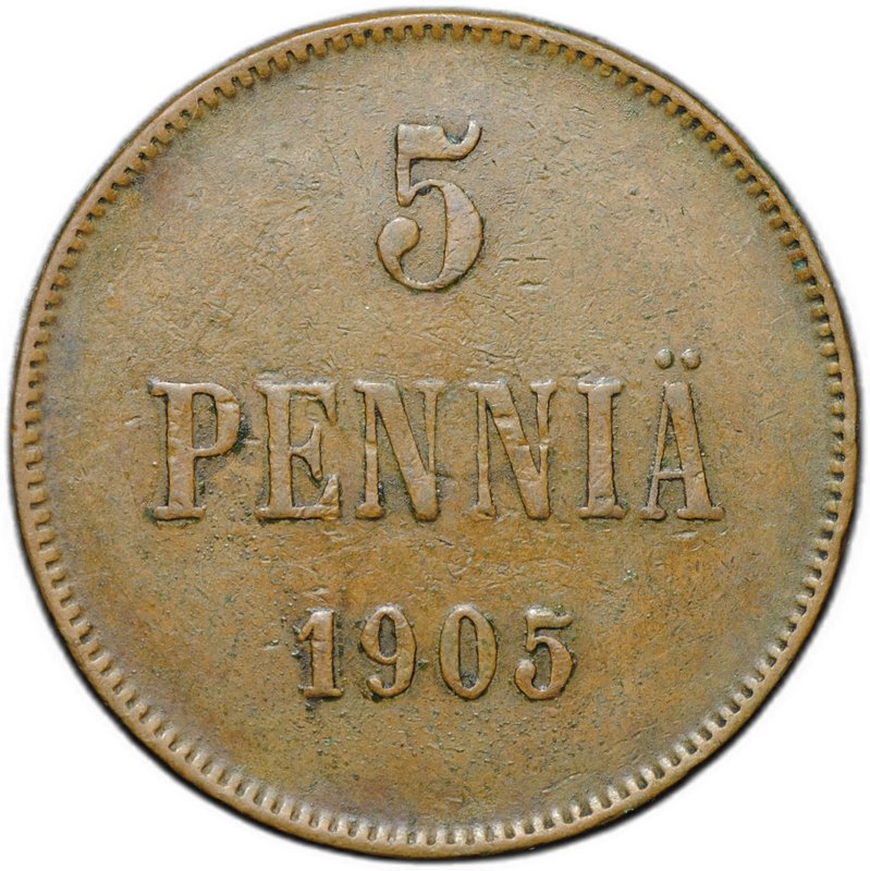 Монета 5 пенни 1905 Русская Финляндия